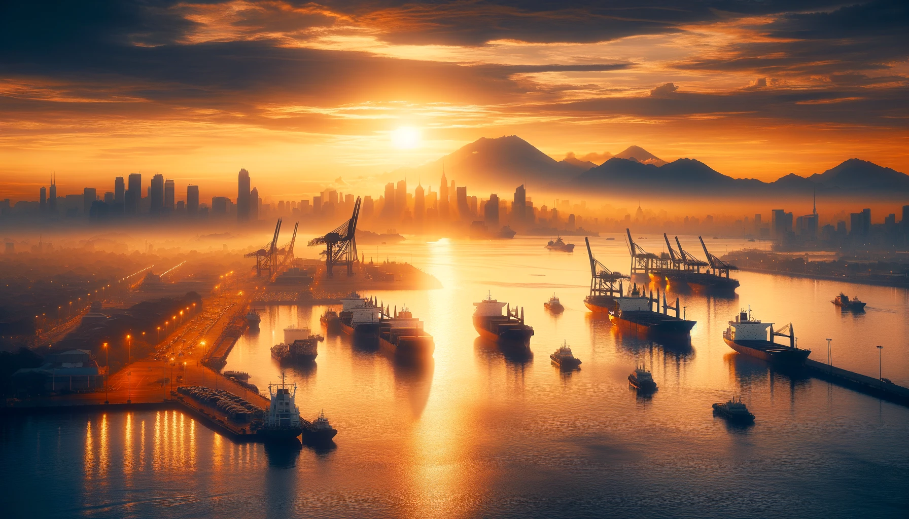 A beautiful image of a portuary city during sunrise